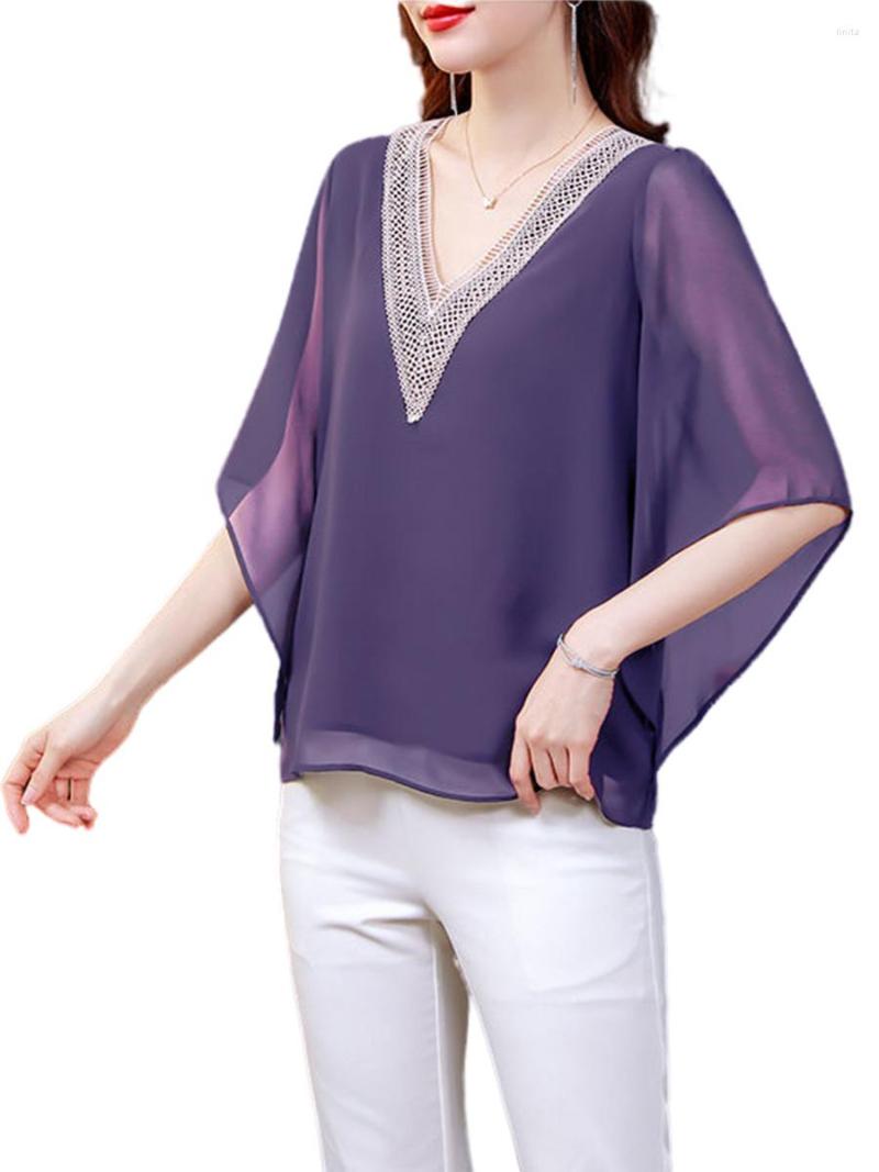 

Women's Blouses 4XL Loose Women Summer Spring Shirts Lady Fashion Casual Short Sleeve V-Neck Collar Solid Color Blusas Tops2590, Green