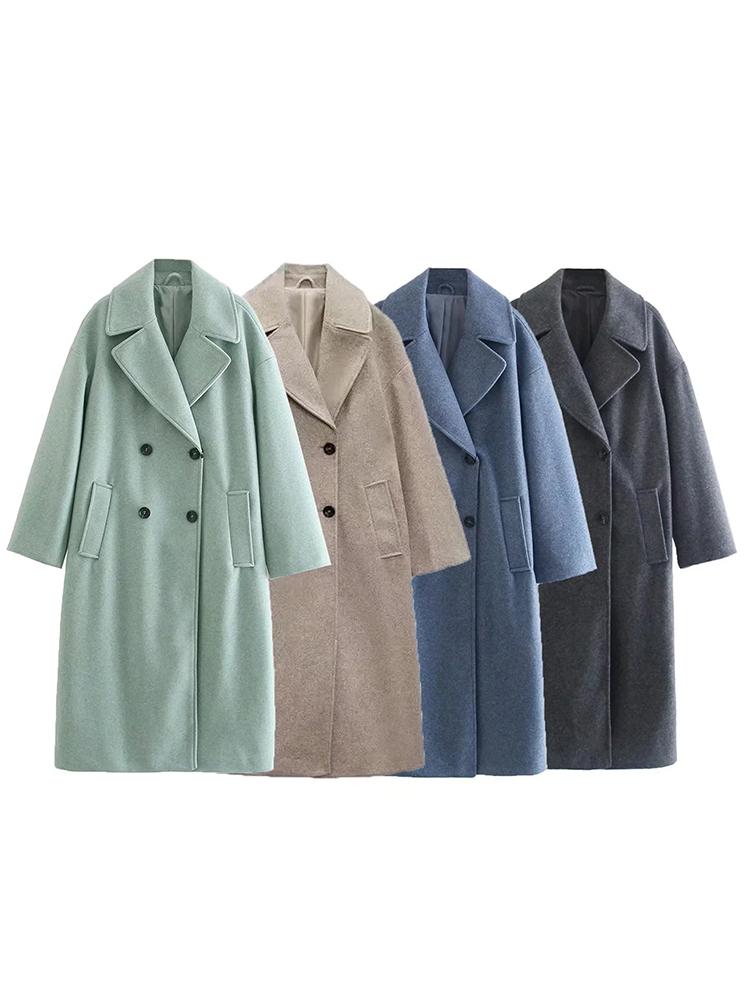 

Fur BBWM 2021 Women Autumn Office Lady Solid Long Sleeve Coat Female Vintage Streetwear Double Breasted Casual Loose Long Tops, Blue
