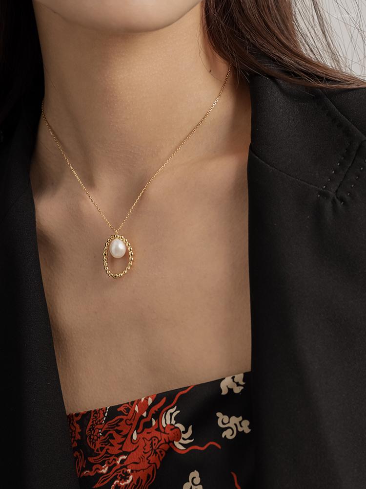 

Choker Brass With 18K Gold Real Pearl Oval Charm Necklaces Runway T Show Party Designer Gown Top Gothic Ins Japan Korean Trendy