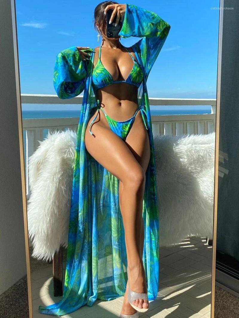 

Women' Tracksuits 2023 Swimsuit Women' Split Three-Piece Long Sleeve Ins Blouse Internet Celebrity Banded Bikini, Blue
