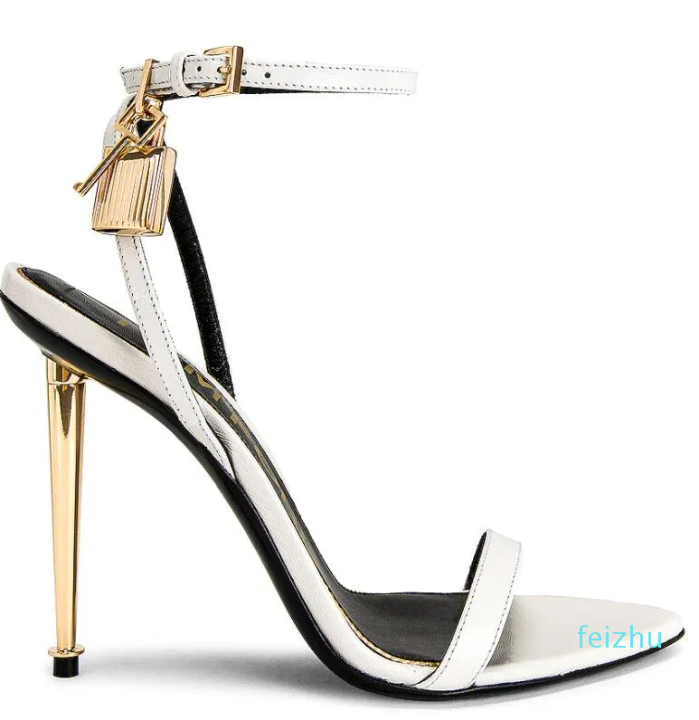 

Woman Sandal queen heel padlock sandals high-heeled Luxury naked pumps nappa genuine leather top brands pump, Gold