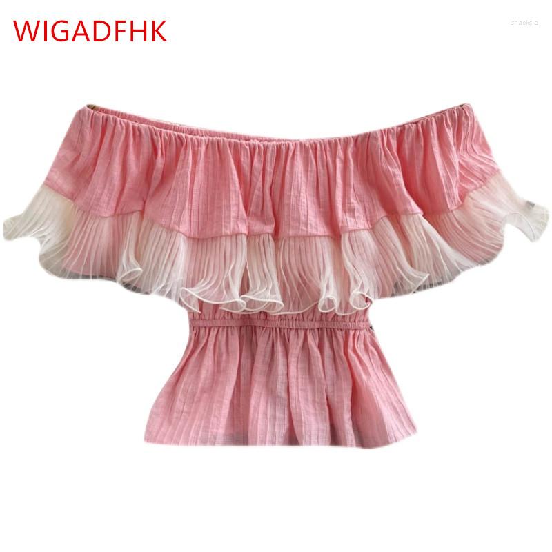 

Women's Blouses Sweet Layered Ruffle Stitched Word Neck Thin Western Style Shirt Women's Summer Top Fashion Blusas Mujer De Moda 2023, Picture color