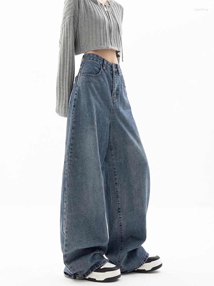 

Women' Jeans Women Baggy Korean Fashion Wash Wide Leg High Waist Blue Denim Pants Long Trousers Straight Streetwear Loose Casual Tide