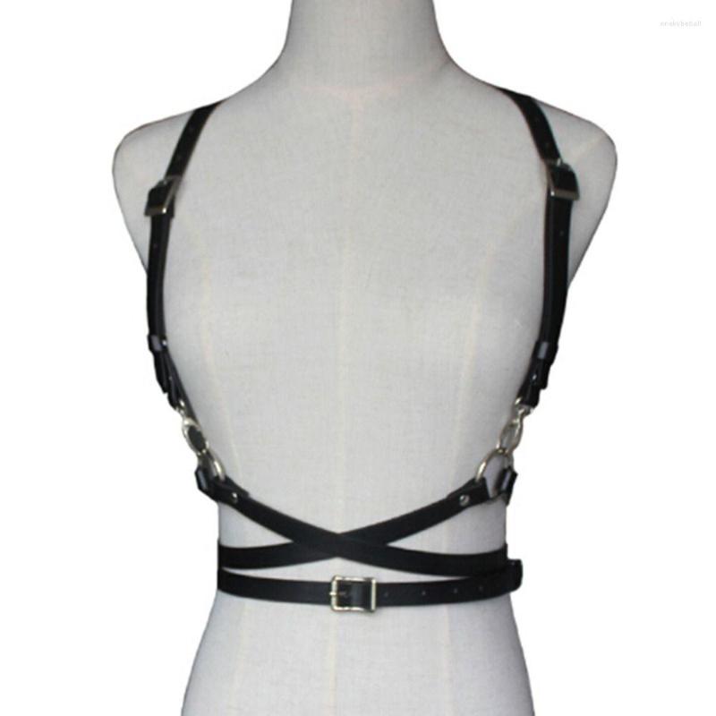 

Belts Fashion Elegant Ladies Nightclub Dress Cummerbands Cage Vest Body Strap Gothic Belt Leather Punk Waistband, Black