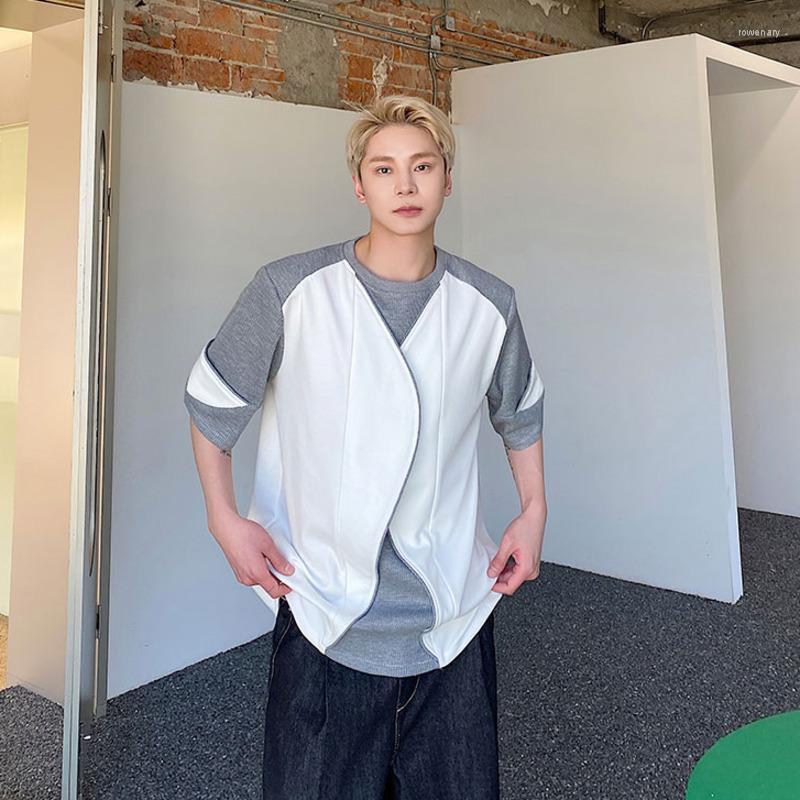 

Men's T Shirts SYUHGFA Men's Contrast Color Fake Two Pieces T-shirt 2023 Summer Short Sleeve Korean Fashion Loose Streetwear Tops, White