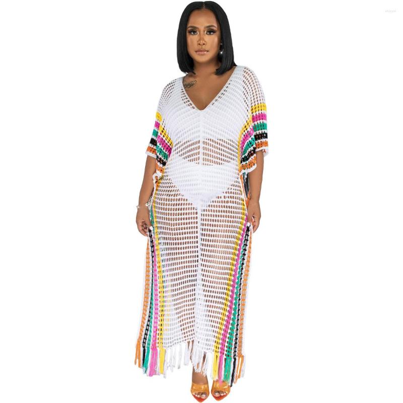 

Women's Swimwear Summer Sexy 2023 Arrival Women Short Sleeve V-neck Polyester Cover-ups Beach Cover Up Dress, Multi