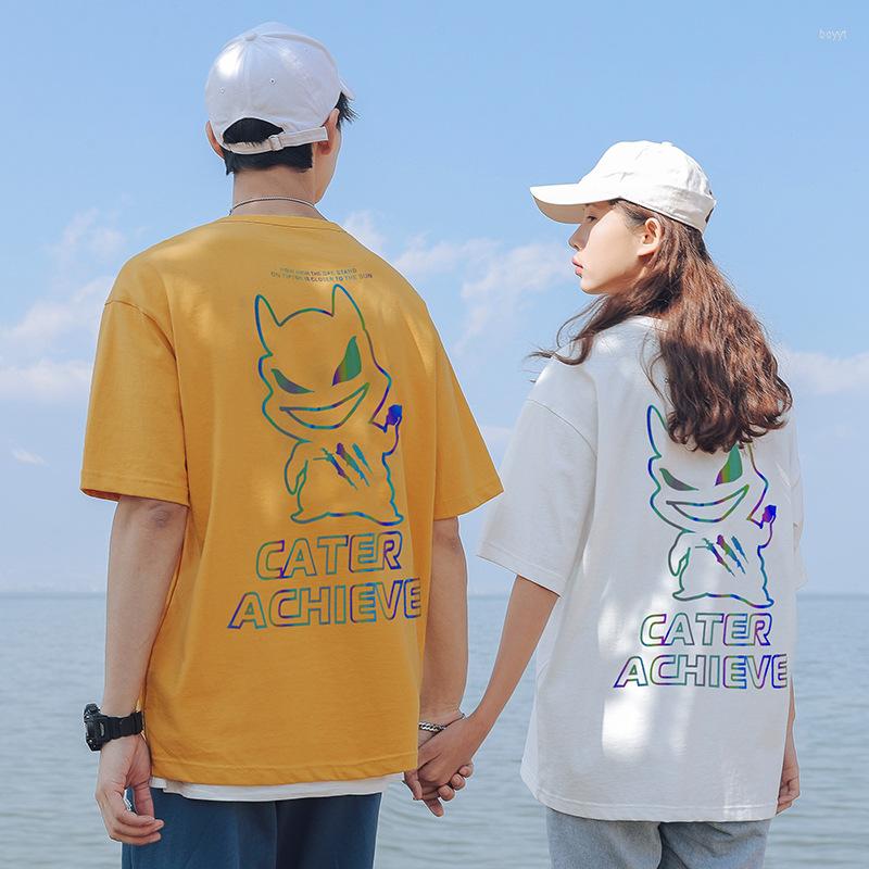 

Men's T Shirts Men's Clothing 2023 Spring And Summer Reflective Cartoon Printed Short Sleeve T-shirt Colorful Couple, Black