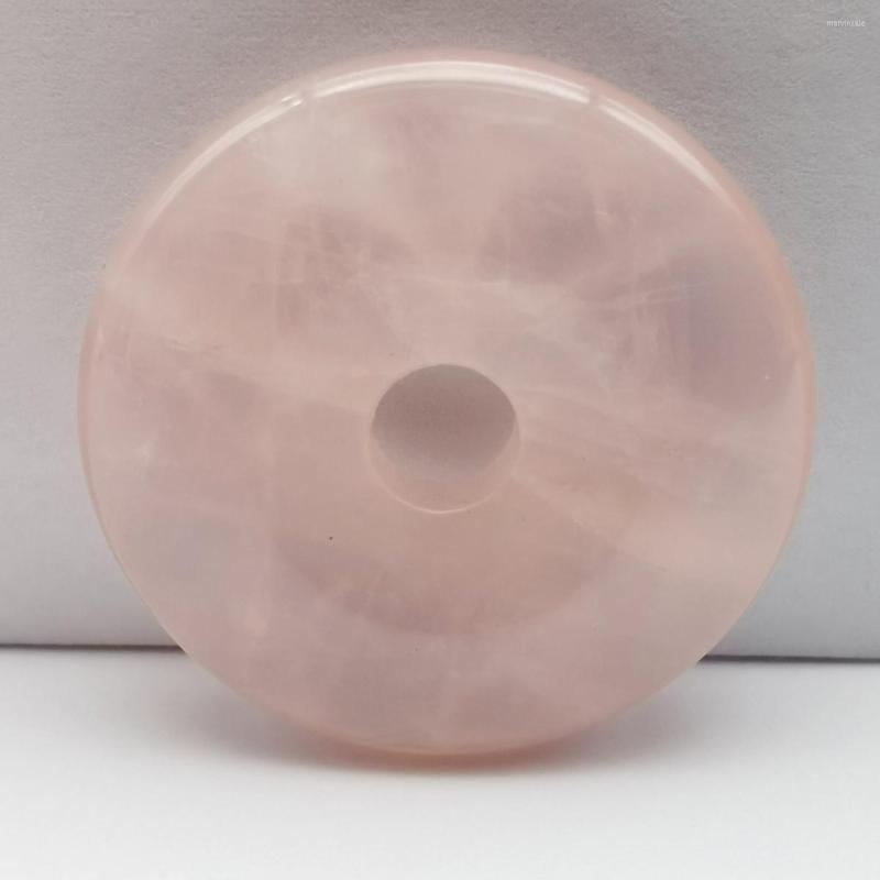 

Pendant Necklaces 30MM Natural Rose Crystal Stone GEM Carved Safety Button Necklace Jewelry For Gift H322