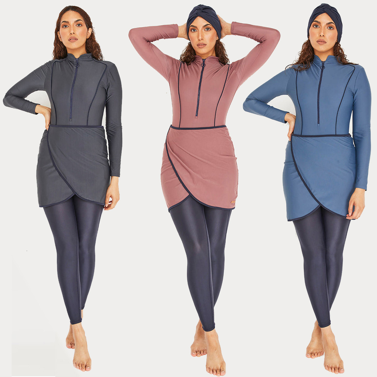 

Swim Wear Muslim Swimwear Women Modest Patchwork Hijab Long Sleeves Sport Swimsuit 3pcs Islamic Burkinis Bathing Suit 230420