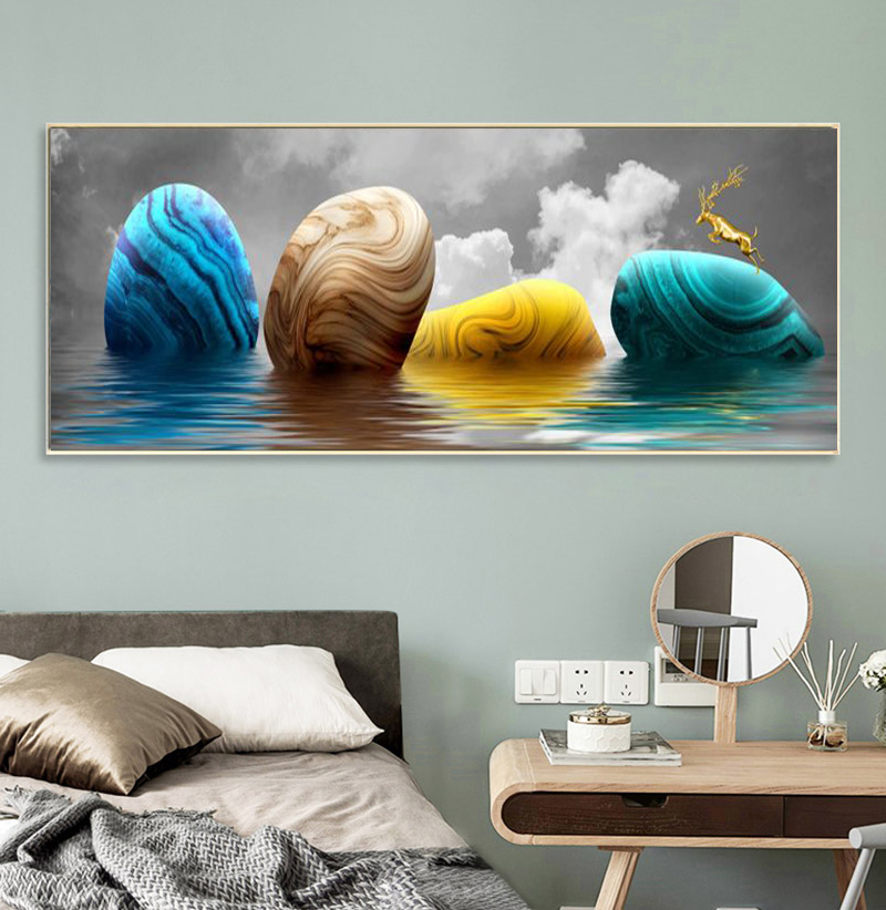 

Colorful Stone Golden Deer Clouds Landscape Posters and Prints Modern Canvas Painting Wall Pictures for Living Room Home Decor