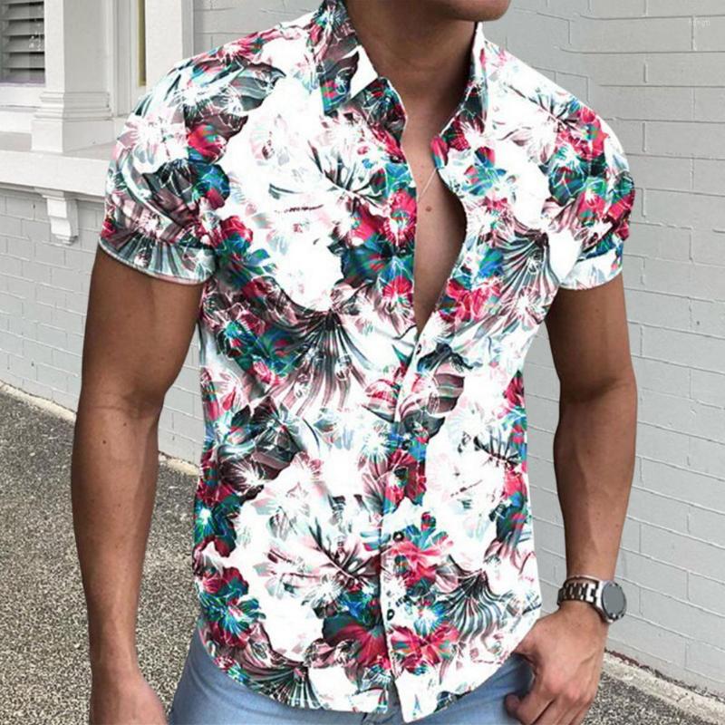 

Men's Casual Shirts Novel Men Shirt Turn-down Collar Cardigan Summer Top Floral Pattern, Red