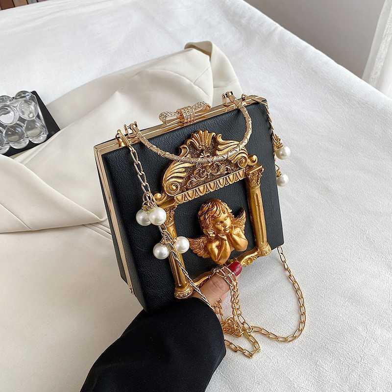 

Shoulder Bags New Women s Baroque Embossed Angel Flower Handheld Chain Small One Crossbody 230420, The flower is white