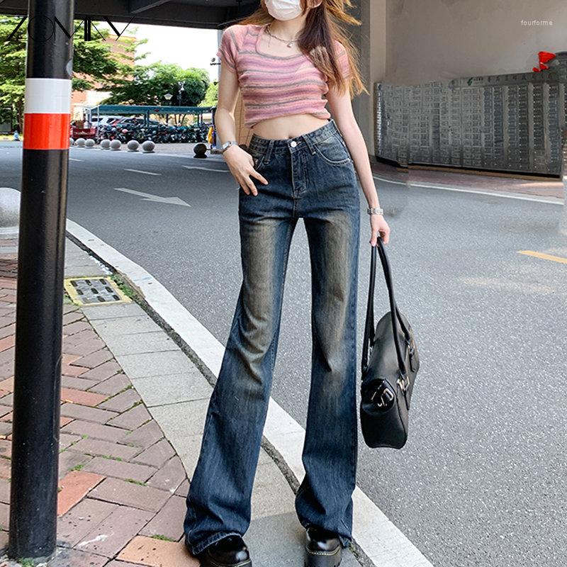 

Women's Jeans ZOMRY Tie Dye Washed Vintage Straight Loose Flared Women Y2K Slim Fit Casual Street Style Baggy Pants High Strecth Denim, Vintage blue