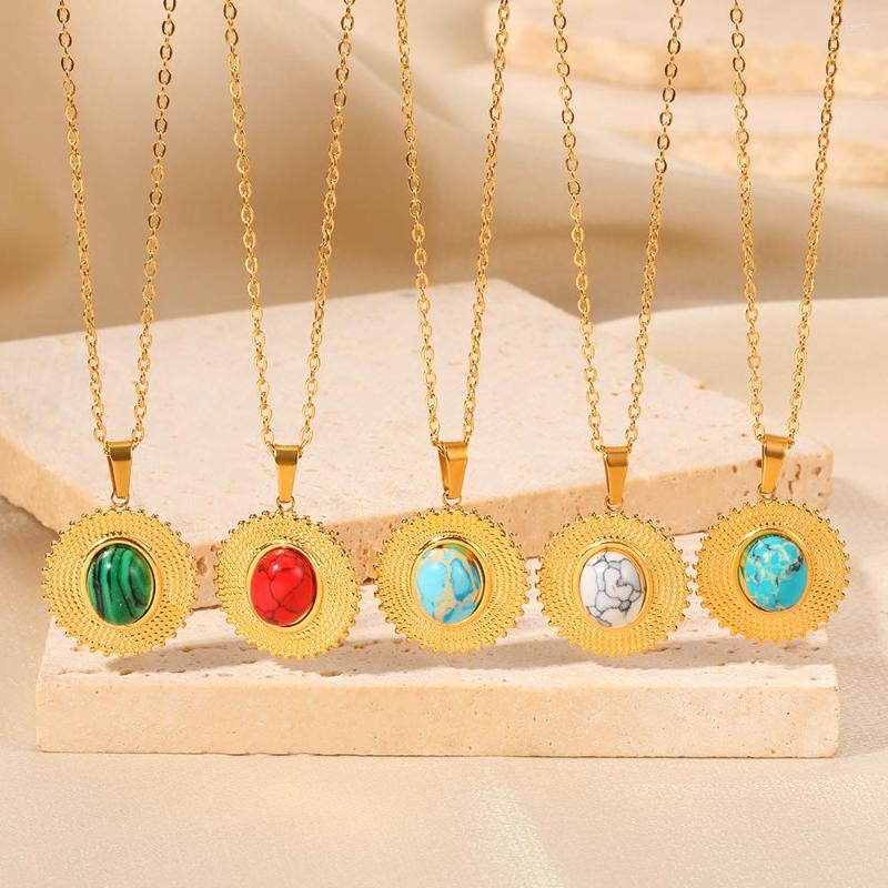 

Chains Fashion Oval Natural Stone Necklace For Women Geometric Stainless Steel Chain Pendant Bohemia Jewelry Gifts