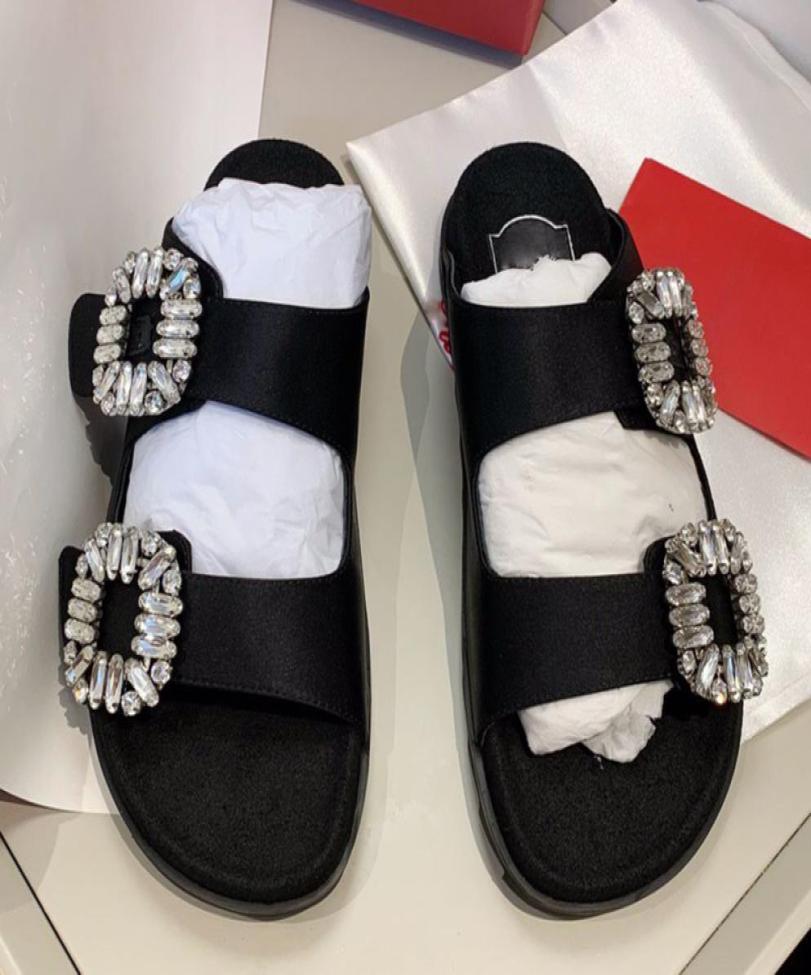 

High quality slide Slippers Women sandal shoes Slides Fashion Genuine Leather Flash drill Buckles Cool Effortlessly Stylish Slippe5722681, White