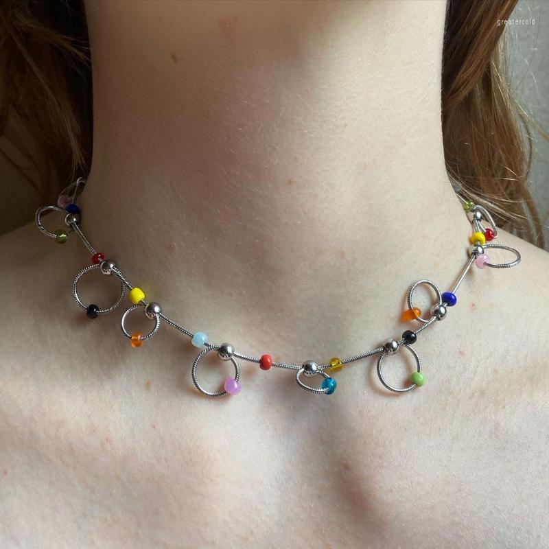 

Choker Summer Women's Colorful Beaded Fun Round Necklace Collarbone Chain Personality Sweet Cool Jewelry