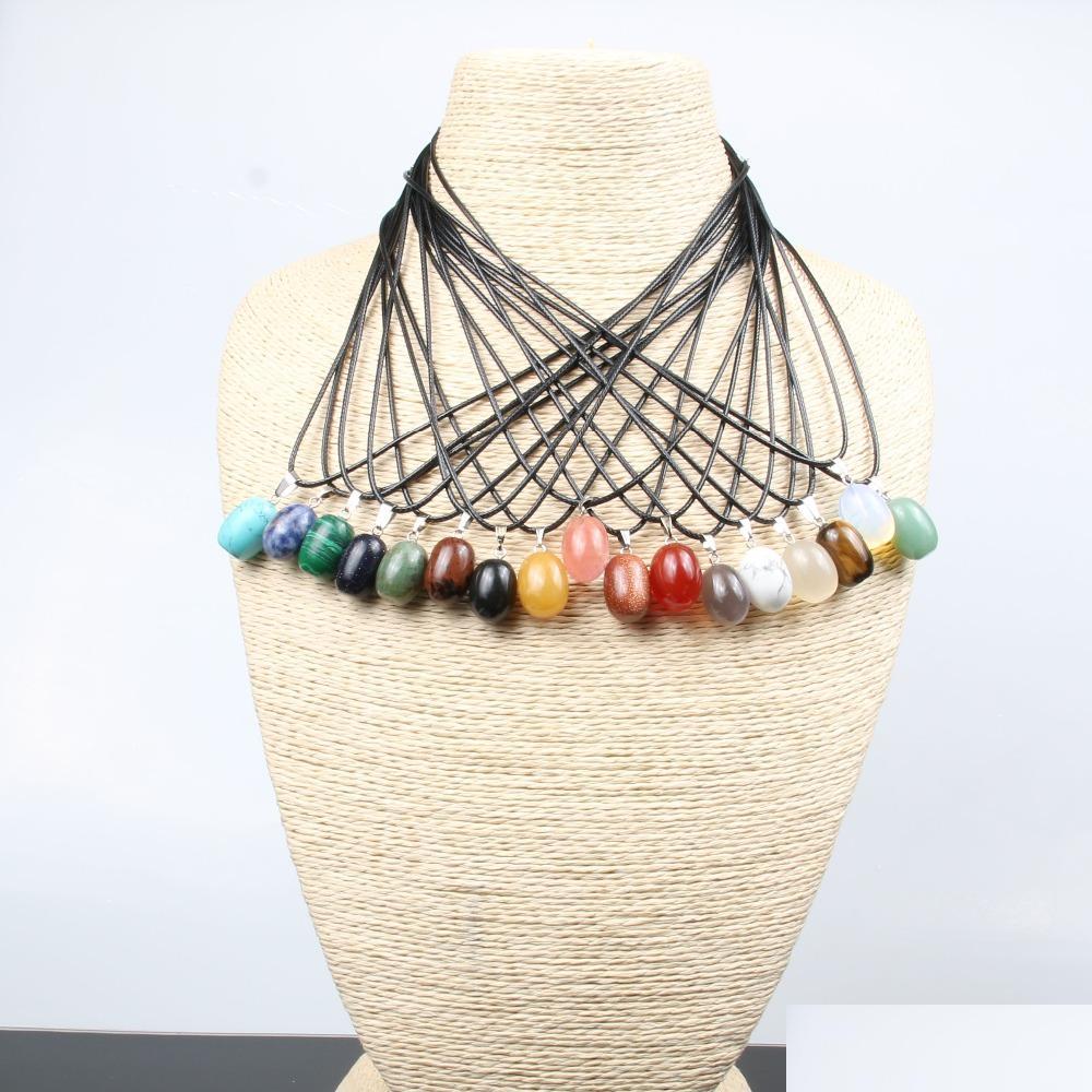 

Pendant Necklaces Natural Stone Crystal Quartz Opal Oval Water Drop Necklace Leather Chains For Men Women Fashion Jewelry Delivery Pe Dhycd