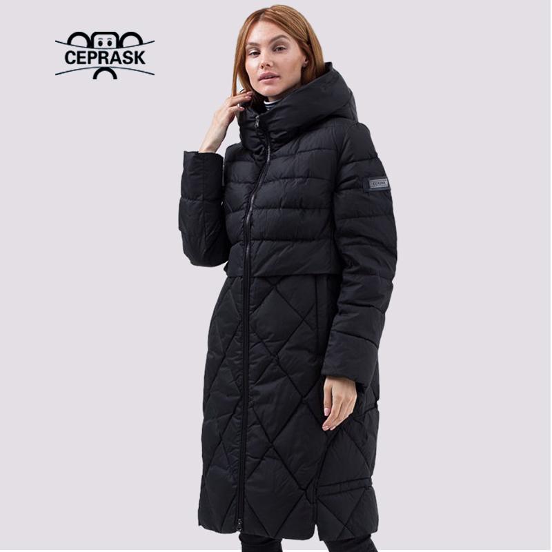 

Leather CEPRASK 2022 New Winter Jacket Women Quilted 6XL Long fashion Women's Winter Coat Hooded High Quality Warm Down Jacket Parka, Blue