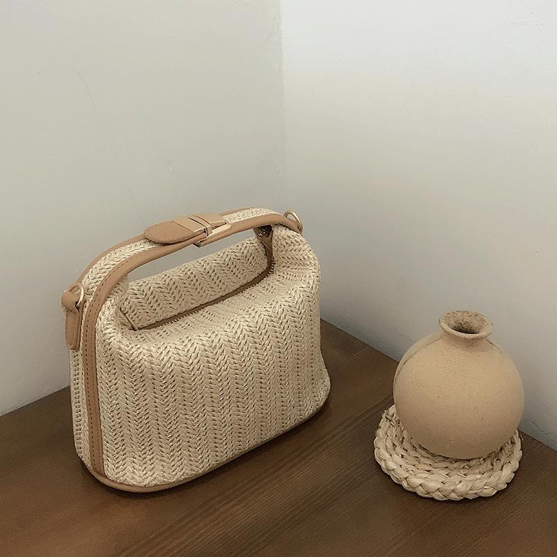 

Evening Bags Women Straw Shoulder Bag Fashion Top-handle Vintage Ladies Crossbody Casual Female Beach Small Handbags Clutch Purse, Khaki