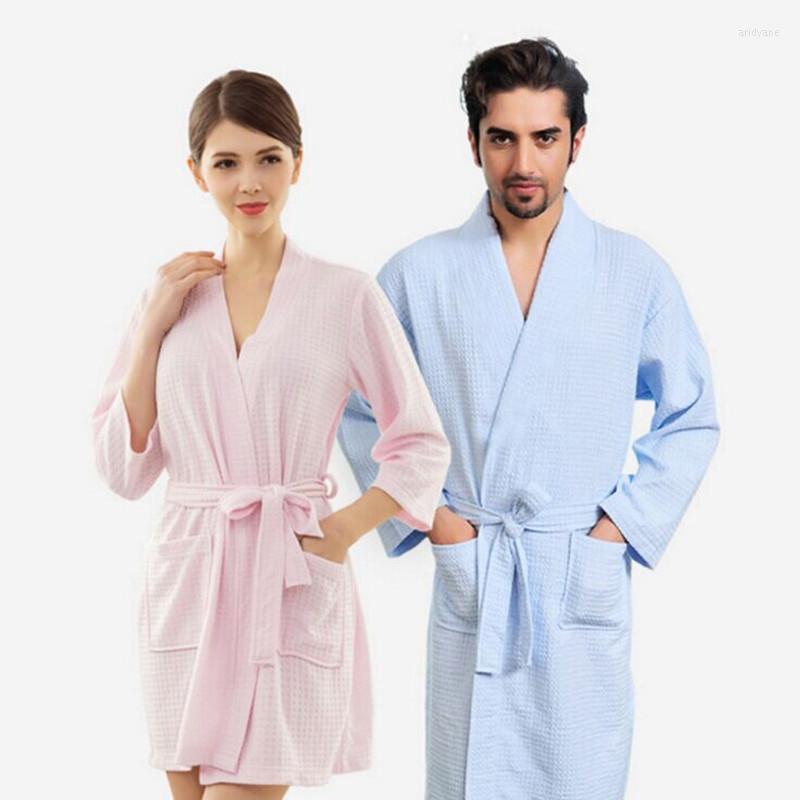 

Women's Sleepwear Lovers Kimono Waffle Elegant Robe Femme Sexy Peignoir Women Dressing Gown Men Navy Long Bathrobe Thin Bridesmaid Robes, Men grey