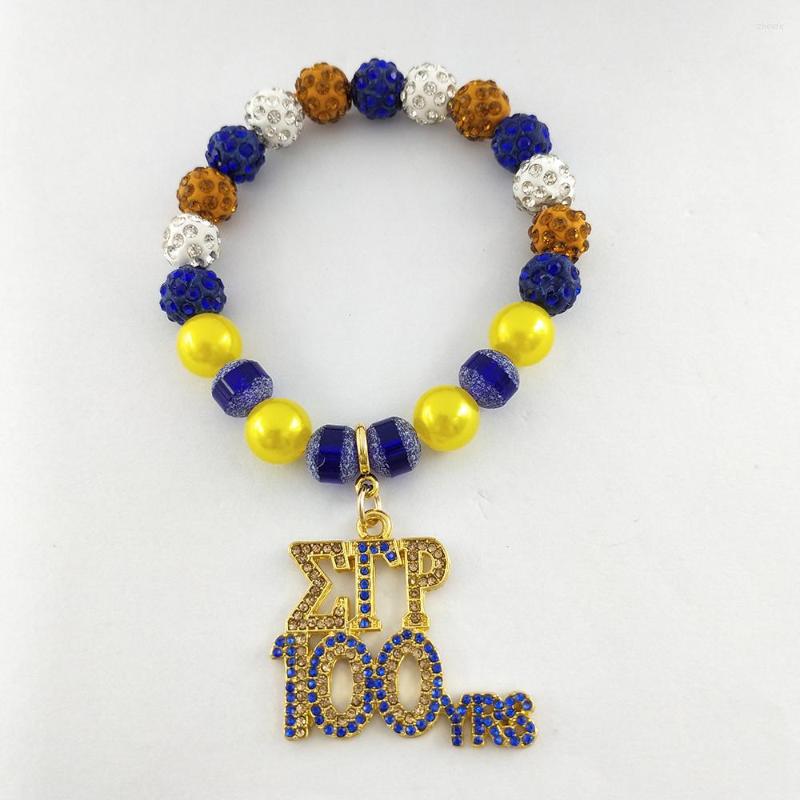 

Charm Bracelets Hand Made Elastic Compound Color Greek Fringe Sigma Gamma Rho100Year Bracelet Bangles For Women Jewelry
