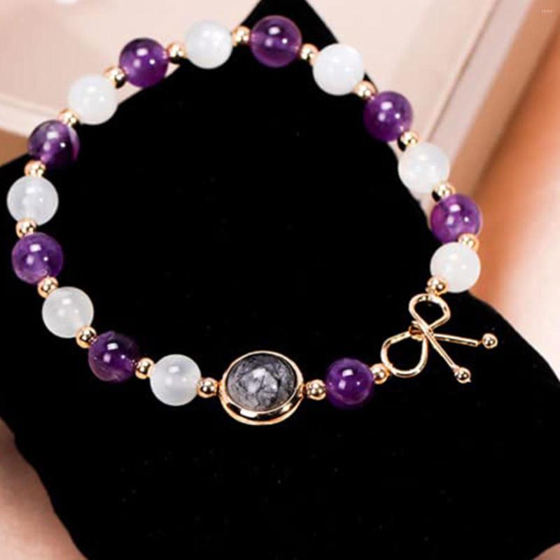 

Link Bracelets Natural Amethyst White Moonstone For Women Stylish Crystal Gemstone Fine Jewelry Bracelet 2023 Mother's Day Gifts