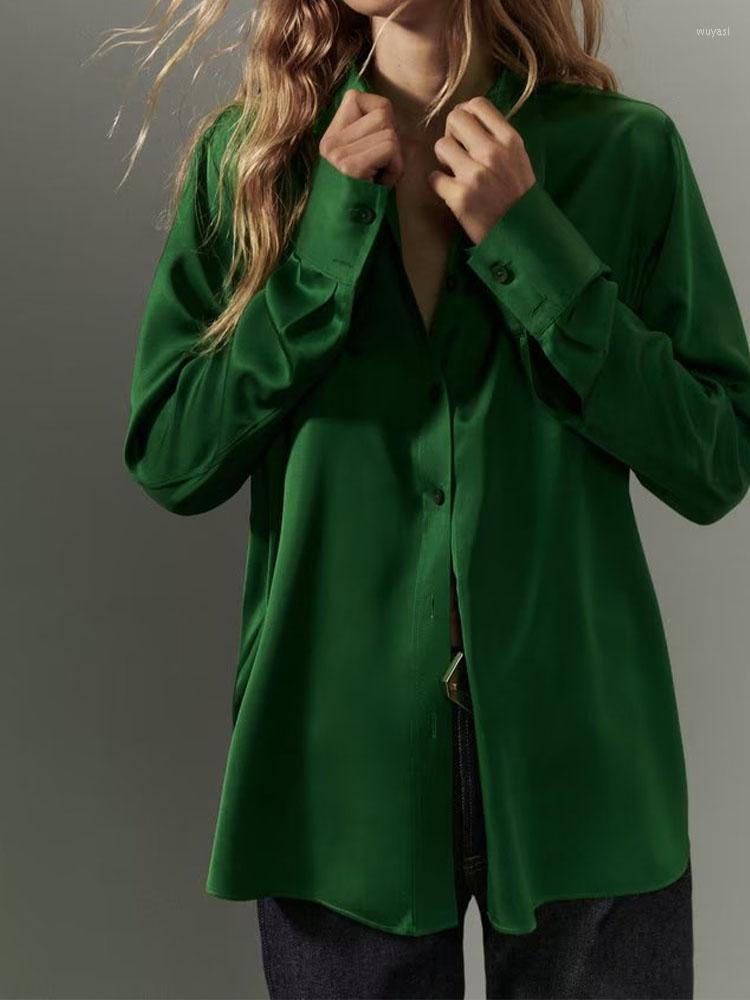 

Women' Blouses Women 2023 Fashion Silk Satin Texture Slim Casual Vintage Long Sleeve Button-up Female Shirts Chic Tops, Blouses 2