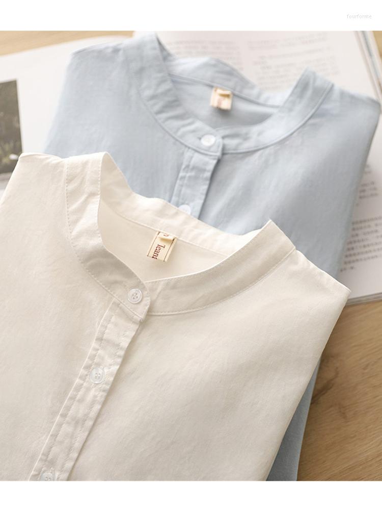 

Women's Blouses Lamtrip Solid Stand Collar Long Sleeve BF Style Shirt Blouse 2023, Skyblue