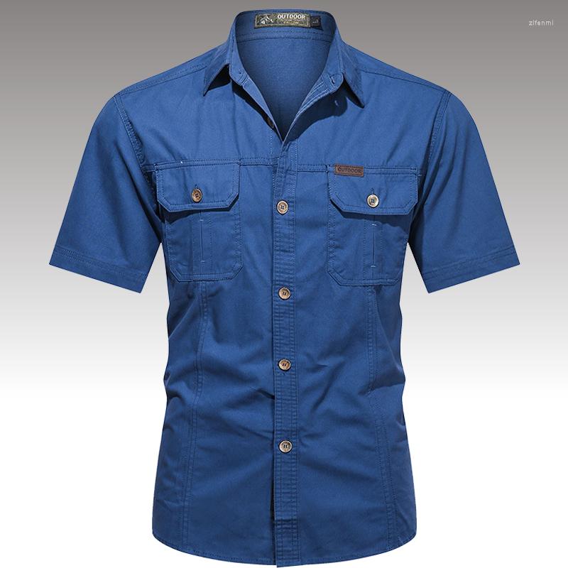 

Men's Casual Shirts Men's Summer Short Sleeve Cotton Military Slim Fit Breathable Cargo Shirt Male Tactical Tops Camisa Masculina, Black
