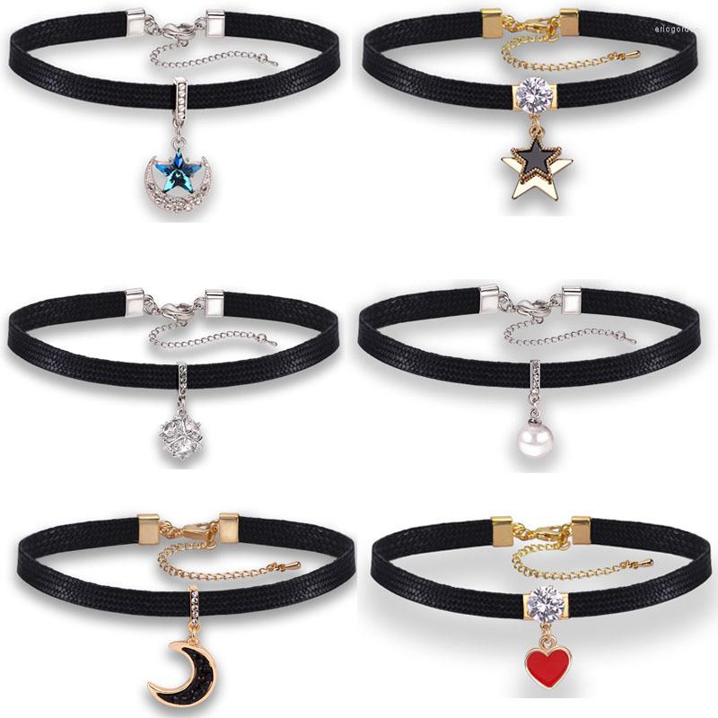 

Choker Korean Sexy Black Rope Chokers Necklace For Women Crystal Star Love Heart Pendant Girls Short Neck Chain Collar Jewelry