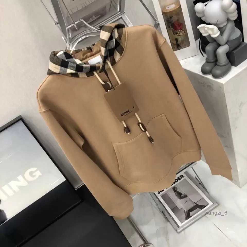 

Men's Hoodies & Sweatshirts Bby Hoody Tide Burb Hooded Sweater Classic Plaid Stitching Loose Pullover Men Women Fashion Cotton Jacket Y7NK, Beige