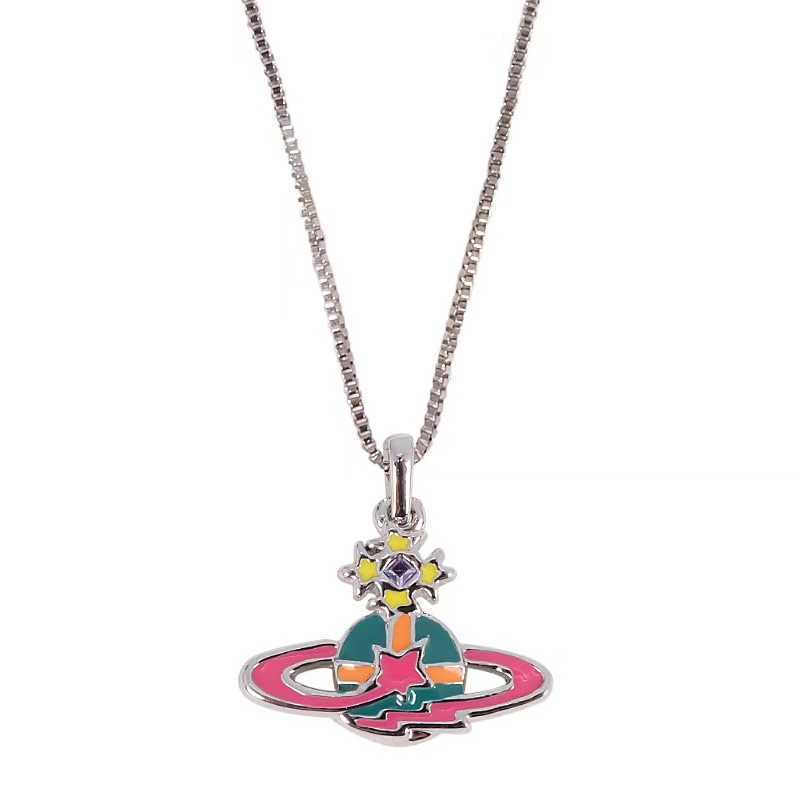

Nanaspace - Colored Paint Flat Small Meteor Saturn Necklace Large Diamond Sweater Chain Exaggerate Modern