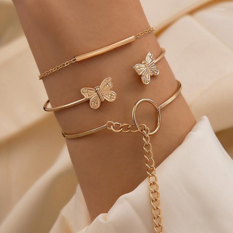 

Charm Bracelets KMVEXO Metal Butterfly For Women Punk Open Bangles Tassel Jewelry 2023