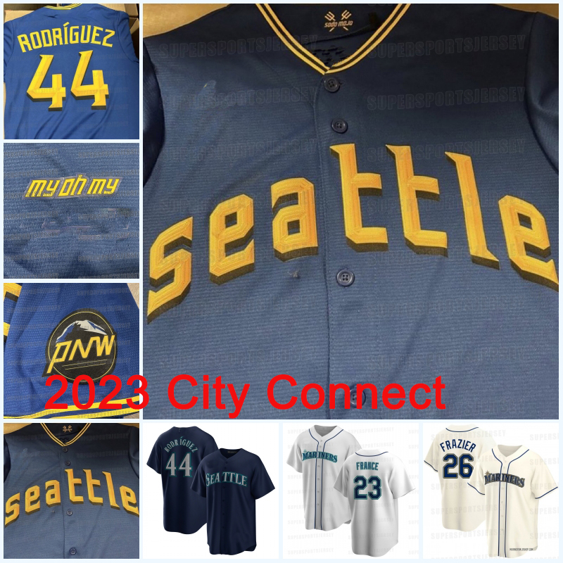 

58 Luis Castillo Mariners 2023 City Connect Seattle Baseball Jersey All Star Julio Rodriguez Ty France Robbie Ray Hernandez Eugenio Suarez Crawford Stitched Custom, White