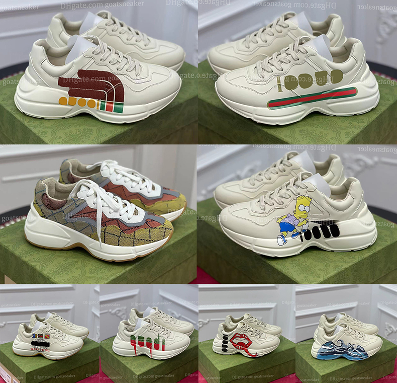 

Rhyton Sneakers Ladies Shoes Trainers Luxury Designer Vintage Chaussures Fashion Shoeswave Mouth Sneaker Beige Web Variety of Styles Men Women Size 35-45