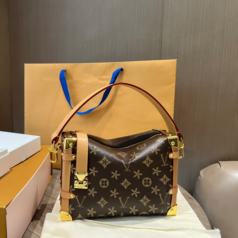 

M46358 M21741 Women designer bag side trunk box Luxury handbag purse louvis clutch bags messenger pochette Mens the tote bags Genuine Leather shoulder cross body bag, Brown embossed