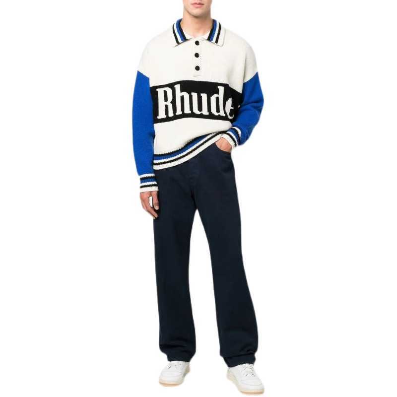

Designer Clothing Mens Hoodies 22 Pre Autumn New Rhude Fashion High Street Contrast Polo Letter Jacquard Loose Relaxed Knitted Sweater Men Women, Shipping fee