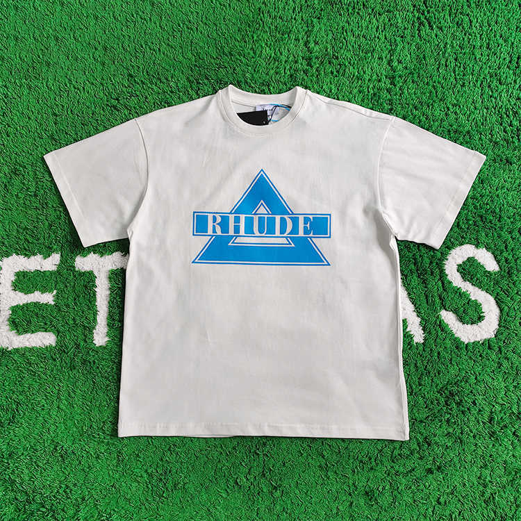 

Designer Fashion Clothing Tees TShirts Rhude Triangle Print American Street Trend Simple Loose Versatile Cotton Short Sleeve T-shirt Men Tops Cotton Streetwear, Rhude triangle logo short sleeve white