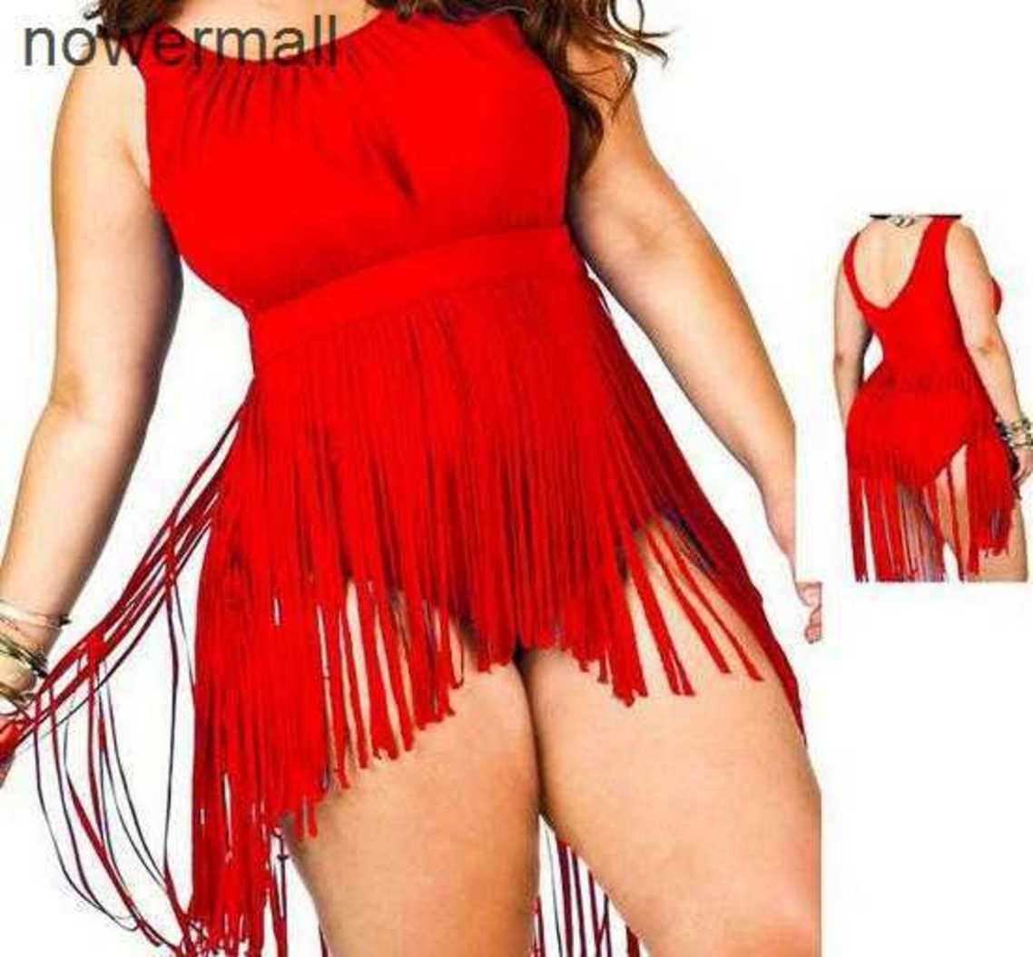 

Sexy Women Plus Size Fringe Tassel Tankini Set Swimsuit Skirt women sexy Padded Tops High Waist Bikini Swimwear bath suit summer Apparel, Multi