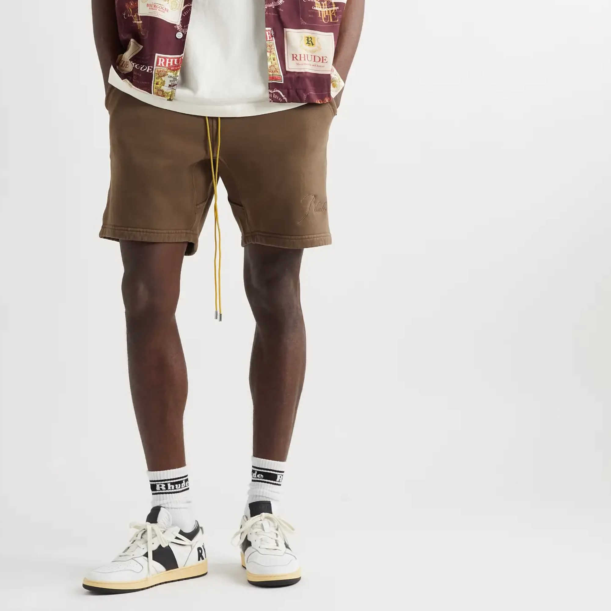 

Designer Clothing short casual Rhude Letter Slogan Embroidery Drawstring Shorts Men's Pure Cotton Summer Fashion Large Os Style Loose Fit Running fitness, Grayish blue
