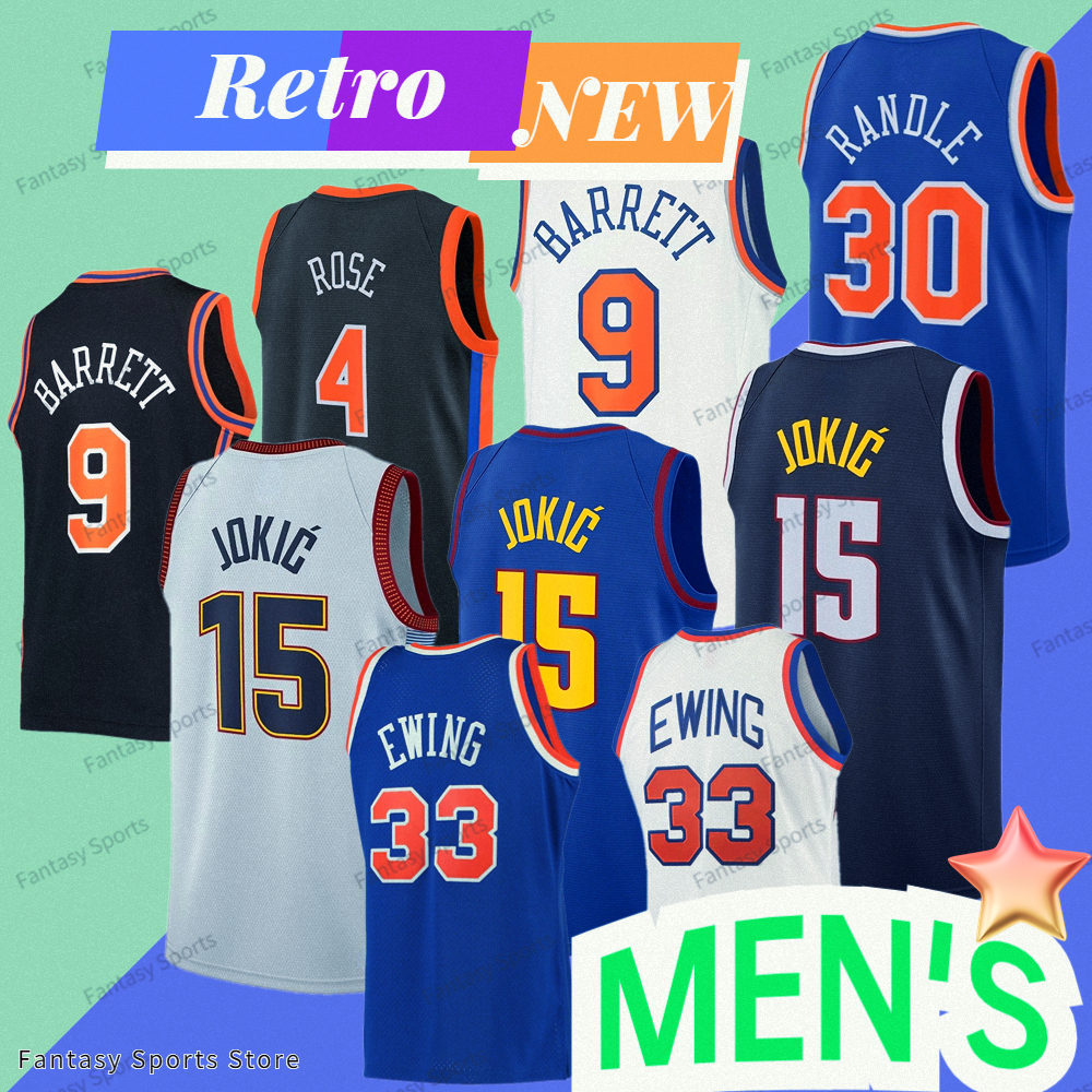 

Patrick 33 Ewing Jersey Retro Basketball 15 Jokic Jamal 27 Murray Julius 30 Randle Nikola Derrick 4 Rose Jerseys New Vintage Men Shirts Blue White, Men jesery