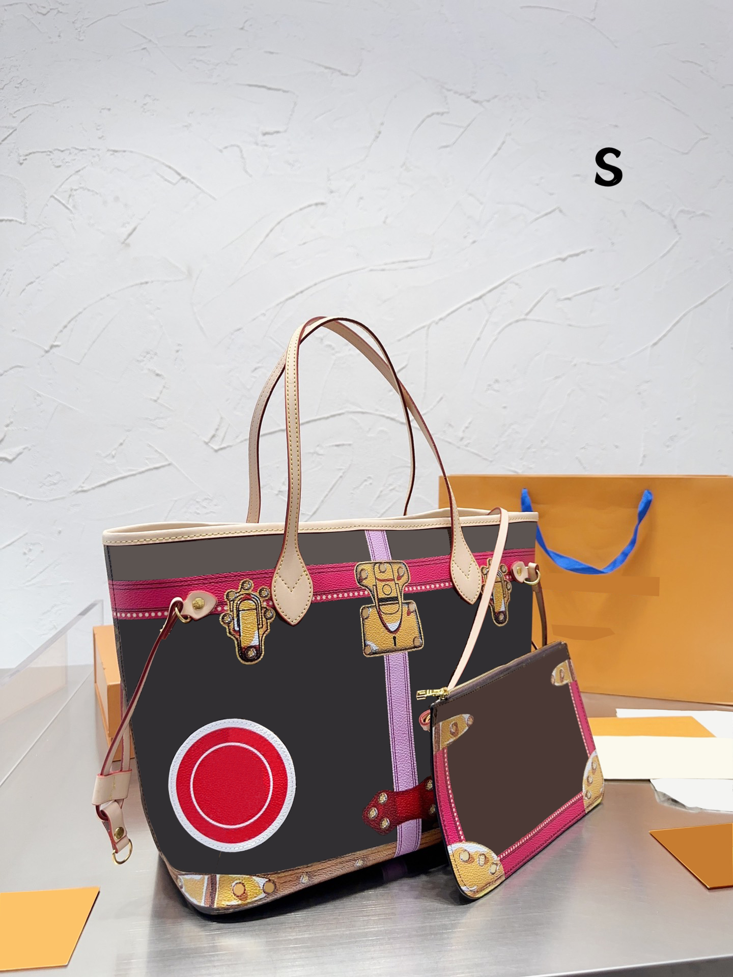 

Designer handbag beach summer bag shopping bag cowhide leather 2023 book handbag women's large handbag shoulder bag wallet crossbody, Brown-no packaging box