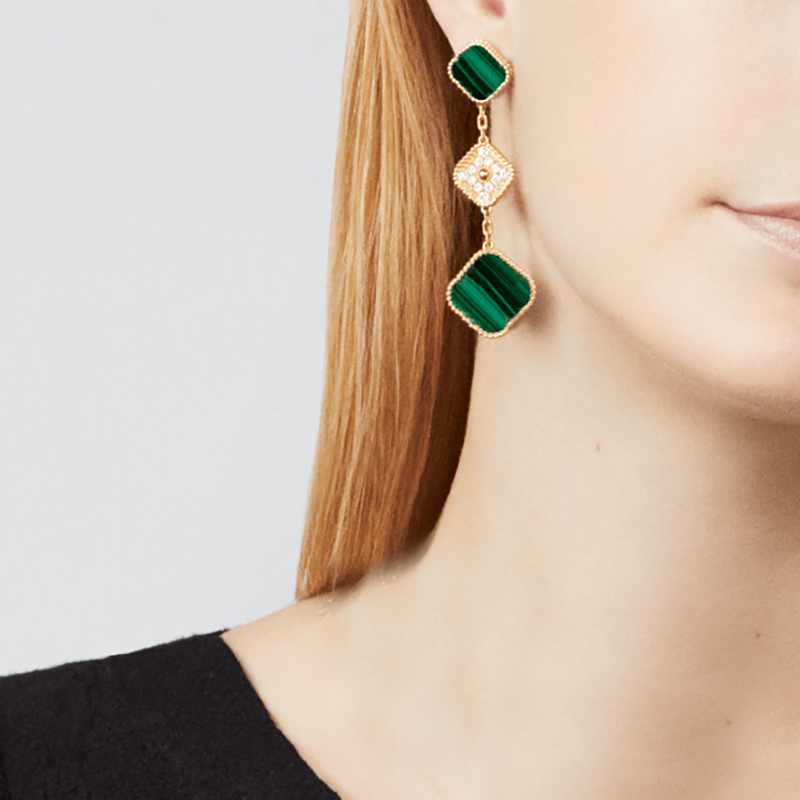 

Magic Alhambras dangle earrings diamond malachite earrings fashion brand girl ear studs wedding gift jewelry accessories