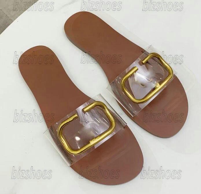 

Designer Women Sandals V Signature Slide Sandal Transparent Sandals Grainy Cowhide Flat Shoes Summer Beach Casual Slipper For Women, 02