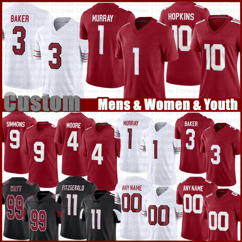 

1 Kyler Murray 3 Budda Baker Custom Football Jerseys Will Anderson Jr Marquise Brown JJ Watt Isaiah Simmons Ertz James Conner Rondale Moore Pat Tillman Myjai Sanders, Youth