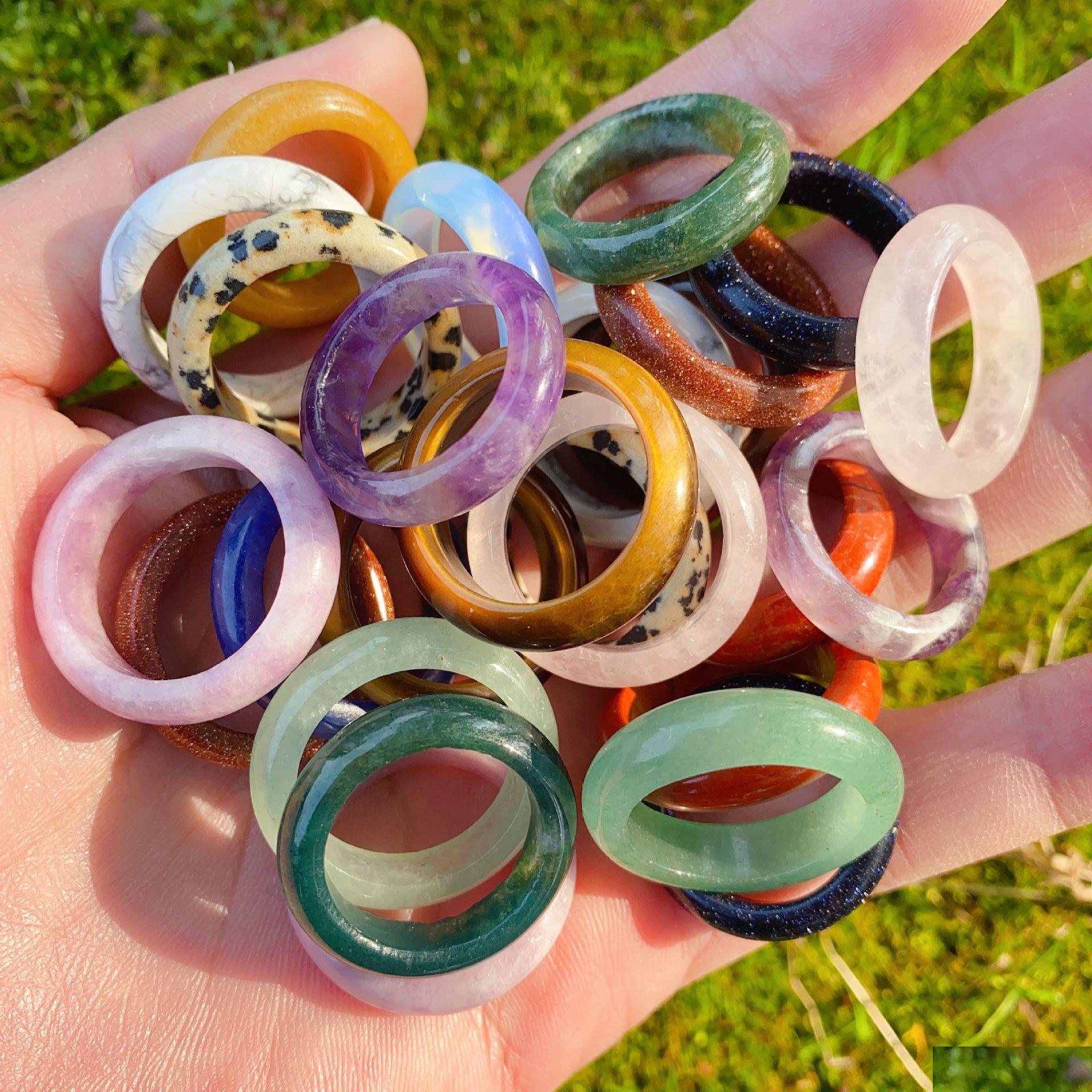 

Band Rings Width 6Mm Natural Crystal Stone Ring Aventurine Sodalite Red Agates Round Thin Set For Women Men Jewelry Party Gifts Diam Dh3Fo