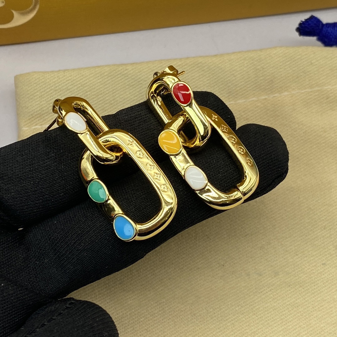 Enamel dangle earrings for women, fashion metal colourful finish earrings gold jewellery surprise for fiancee-image-860582481