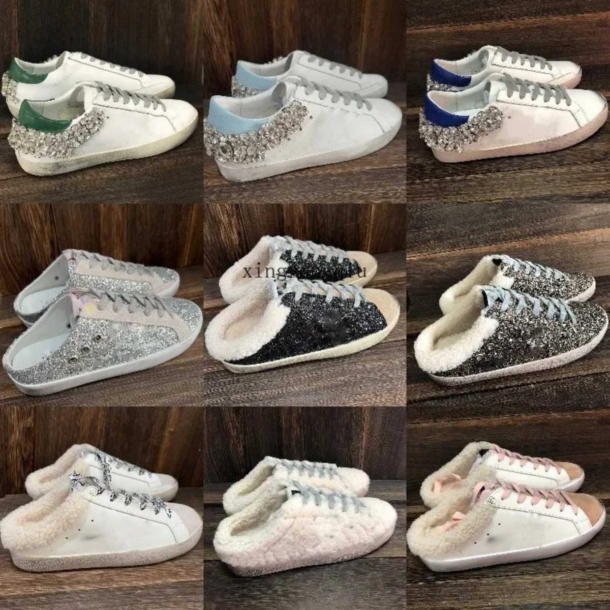 

Italy brand Sneaker Women Casual Shoes Spuer-star Sabot Diamond Designer Shoes Sequin Classic White Do-Old Dirty SuperStar Goldens Gooses, Star 1 silver shining star