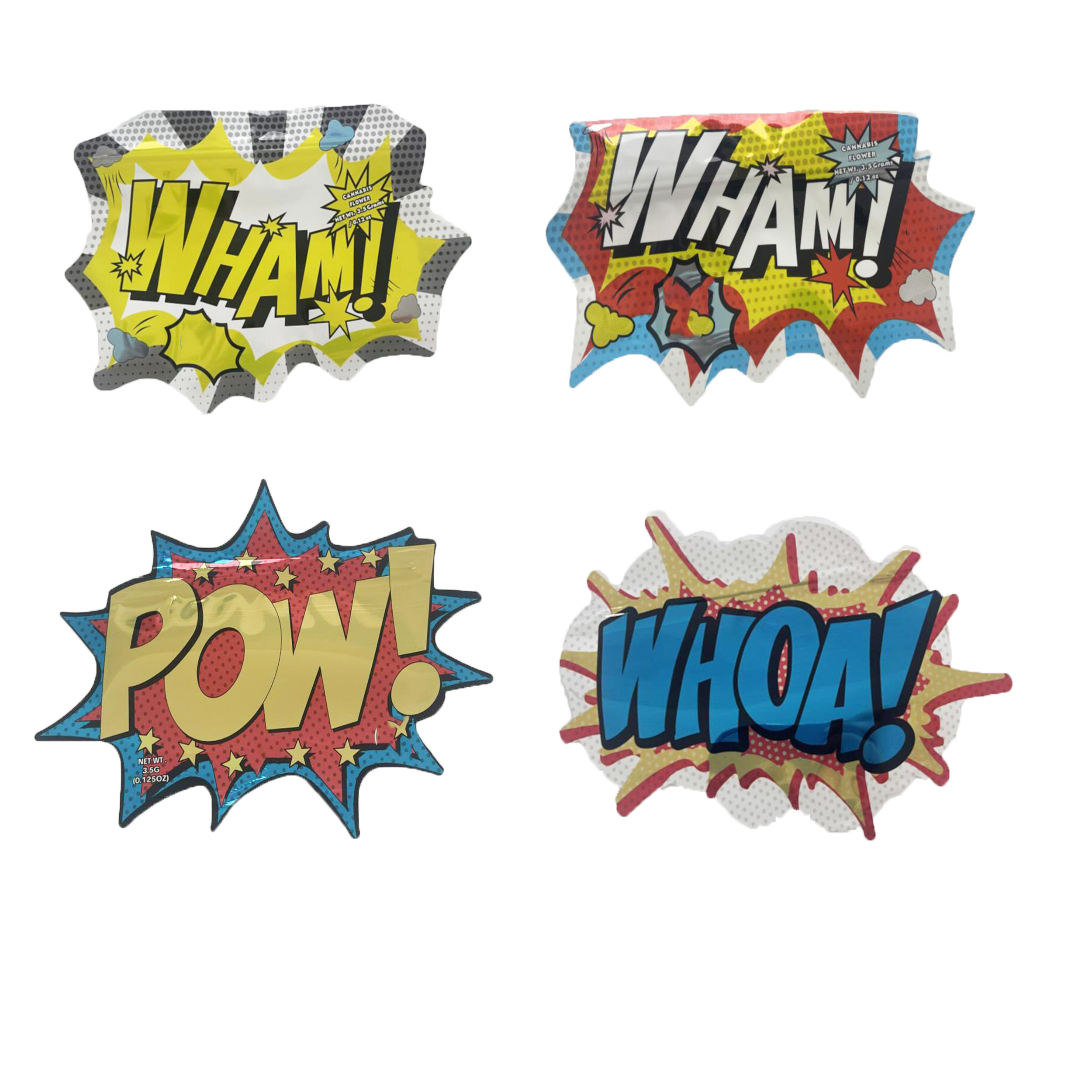 

edibles packaging bags pow whoa wham 3.5g shaped mylar edible pack packing bag