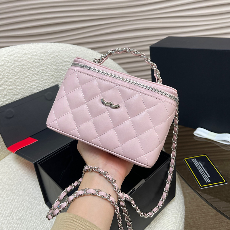 Makeup Bag 16cm Designer Womens Shoulder Bag Leather Diamond Check Silver Hardware Metal Clasp Luxury Handbag Matelasse Chain Crossbody Bags Box Purse Sacoche 